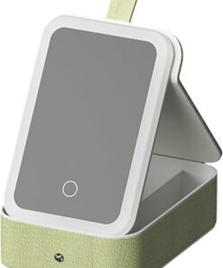 Trousse de Maquillage texturée 1200 mAh, spacieuse pour Accessoires de | Maquillage avec Miroir et Compartiments séparés, Organiseur de beauté Portable pour et , Vert, Refer to