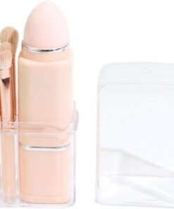 Ciieeo 1 Set Pinceau de Maquillage Portable, Pinceau Cosmétique Télescopique Rose en Fibre Artificielle et Plastique, 8 Pinceaux et Éponge, pour Blush et Ombre à Paupières, Maquilleur