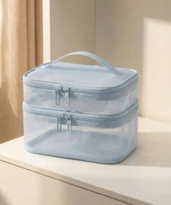 Trousse de voyage pour cosmétiques, organisateur de maquillage en maille, trousse de toilette résistante à l'eau, bleu, Double Layers, Morden