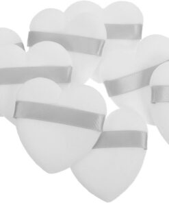 Ciieeo Lot de 8 Houppettes de Cœur Blanches pour Maquillage, Éponges Poudre et Fond de Teint Douces, Outils Cosmétiques pour Se Maquiller Poudre, Usage Sec ou Humide, Accessoires Beauté
