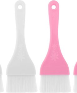Cabilock 4 Pièces Ensemble de Pinceaux de Maquillage pour Masque Corporel Brosse Douce en Nylon, Plastique, Couleur Blanc et Rose, pour Application DIY et Soins Visage Sensibles
