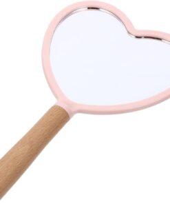 VOSAREA Miroir de Maquillage pour Femme Manche en Bois, Forme Cœur, Léger et Clarté Supérieure, Design Chic, pour Usage Familial ou Professionnel