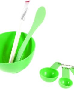 Ensemble D’outils pour Masque Facial Vert en Plastique | Bol Mélangeur, Stick et Pinceau, Cuillère Doseuse Incluse, Format Pratique à Emporter, Usage Quotidien