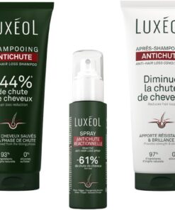 LUXÉOL - Routine Antichute Réactionnelle - Chute De Cheveux Passagère | Cheveux plus Forts et Résistants - Shampooing & Après-Shampoing Antichute (2x200 ml) + Spray (100ml) - Fabriqués En France