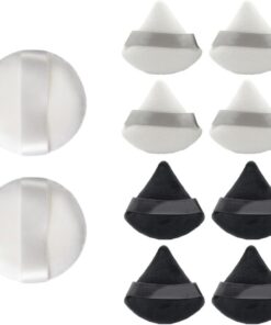 Ciieeo Lot de 10 Houppettes à Poudre Visage Coton Blanc, 2 Ronds 60x12mm 4 Triangles Blancs 4 Triangles Noirs, Outil Maquillage pour Visage, Application Poudre Naturelle, Accessoires