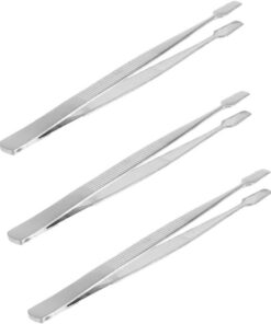 Healeved Pince à Timbres en Acier Inoxydable Lot de 3, Taille Standard, Pince à Épiler Précise, pour Faux Cils et Tampons, Usage Beauté Féminin, Outil Léger et Portable