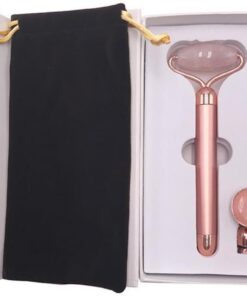 Rouleau Facial en Jade Alliage de Zinc, Outil de Beauté V | 1 Set, Design Ergonomique, Accessoire Visage pour Femmes et Filles, Finition Or Rose