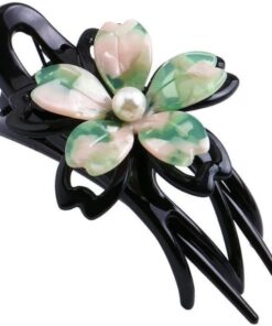 Pince à Chignon Bec de Canard en Acrylique Vert, Clip Arrière | Format Chignon, Maintien Serré, Usage Bain Cuisine, Style Chic pour Femmes et Filles