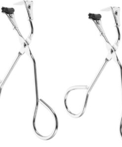 Healvian Lot de 2 mini recourbe-cils avec coussinets de rechange en acier inoxydable pour toutes les formes de cils, poignée en caoutchouc noir, outil de beauté portable pour un effet de curling