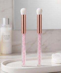 Lot de 2 pinceaux de maquillage roses pour fard à paupières et points noirs - Outils de nettoyage du visage pour femme