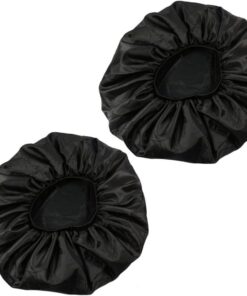 Artibetter Bonnet de Nuit Élastique Large en Satin Noir 2pcs pour Femmes, Design Ajustable et Doublure Double, pour Soin Capillaire et Nettoyage Visage