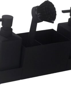 Organiseur de cuisine avec double distributeur de savon et compartiment de rangement pour outils de nettoyage