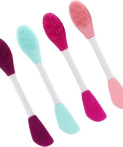 Housoutil 4pièces Brosse Visage Double Tête Silicone pour Appliquer Masques et Nettoyants Outils de Beauté pour Soin du Visage et Masage Cutané Couleur Aléatoire