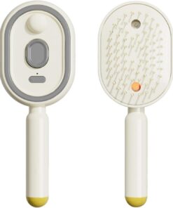 Brosse-massage à coussin d'air électrique avec pulvérisation pour soins capillaires, brosse vapeur anti-statique et démêlante à design rétractable pour femmes et filles (Beige sans huile essentielle)