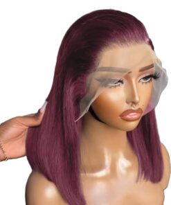 Soins capillaires Perruque Bob Lace Front Wig Courte Et Lisse Couleur Rouge Bordeaux Coupe Émoussée 13x4 Pre plucked Avec Cheveux Bébé Pour Femmes