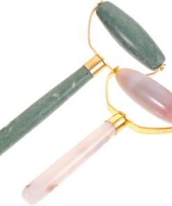 Healeved Rouleaux de Jade 2pcs pour Massage du Visage Yeux Rouleau Lisse en Jade et Alliage D'aluminium, Accessoire pour Salon de Beauté