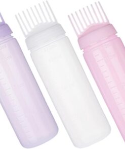 Toyvian Flacon pour de cheveux 170ml, set de 3 bouteilles avec peigne de massage, facile à utiliser pour teinture capillaire et soin médicamenteux