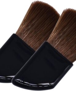 Lot de 2 Pinceaux de Maquillage Biseautés Format Voyage, Poils de Nylon Doux, Manches en Plastique Incurvés, pour Blush et Fond de Teint, Accessoires Cosmétiques Portables