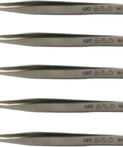 Hakko CHP 00-SA Lot de 5 pinces à épiler à pointe fine, droites, plates, en acier inoxydable non magnétique, résistantes à la corrosion, prise en main lisse, longueur de 11,4 cm