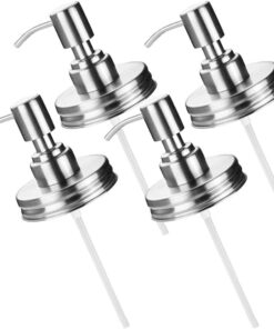 STOBAZA Lot de 4 Pompes en Acier Inoxydable pour Distributeur Savonnette 70mm Mason Jar, Remplacement Solide sans Outil, Pompe à Pression pour Lotion Liquide
