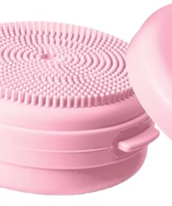 Silicone Body Scrubber, Portable Shower Brush, 2 in 1 Beauty Tool, Blue, Pink, Soap Dispenser Included, for Daily Cleansing, Spa, Travel, Shower, Bath Use, Long Lasting