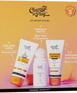 Chemist At Play Kit exfoliant pour le corps - Élimine le bronzant - Enroulement sous les bras - Lait Odour & Brightens - Lotion nourrissante pour le corps AHA
