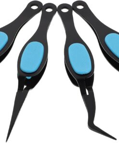 VICASKY Pince à Épiler Inversée 4 Pcs en Acier Inoxydable Noir Bandes en Silicone Bleu et Noir Outil de Précision pour Nail Art Manucure et Soin des Sourcils Accessoires Professionnels