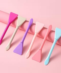 Lot de 2 pinceaux à masque en silicone avec spatule, applicateur en forme d'éventail à double extrémité pour appliquer des masques de boue et exfolier les soins de la peau du visage, 2 pièces Rose