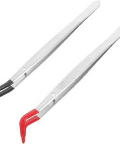 IWOWHERO Pinces à Épiler et Gaines en Caoutchouc en Acier Inoxydable Embouts Courbés Lot de 2 Confortables et Faciles à Transporter pour Timbres pour Loisirs Créatifs