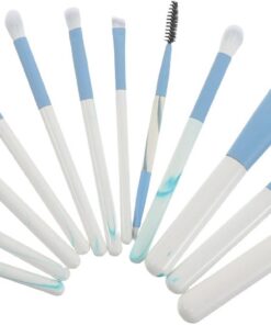 12 Pcs Ensemble de Pinceaux de Maquillage de Voyage en Fibre Synthétique à Manche en Bois avec Motif D'eau pour Yeux et Teint avec Étui