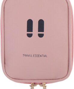 Trousse de toilette de , pochette de rangement portable multi-compartiments, organiseur léger peu encombrant, bagage de voiture, salle de bain pour affaires, , 14 x 11 x 2,5 cm, rose