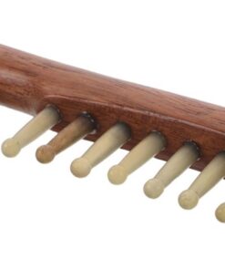 HEMOTON Peigne de Massage en Bois de Corne de Mouton à Dents Larges, Outil de Massage Spa Portable pour Cuir Chevelu, Stimulation des Méridiens Chinois, Accessoire Bien-soins Capillaires