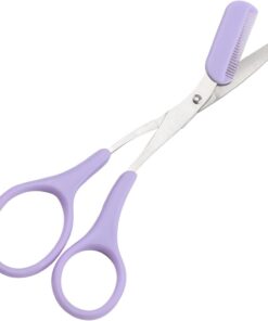 Ciseaux à sourcils avec peigne, ciseaux tondeuse à sourcils 2 en 1 – pointe arrondie sûre, outil de toilettage de précision léger, violet, 4, 53 x 2, 09 pouces