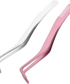 STOBAZA 2 pièces Lot de Pinces à Cils Acier Inoxydable avec Peigne Accessoires Professionnels pour Extension et Pose de Faux Cils Outils Pratiques pour Maquillage des Yeux Femme