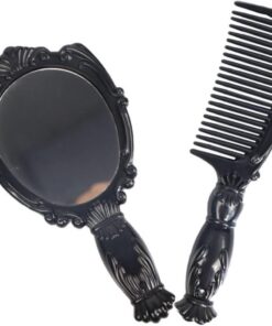 VICASKY 1 Ensemble Mini de Peigne et Miroir Élégant Noir Accessoires de Coiffure Portables pour Maquillage et Soins Capillaires
