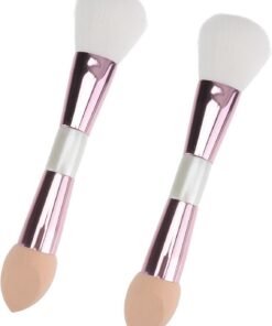 YARNOW Lot de 2 Pinceaux de Maquillage à Double Tête pour Fond de Teint et Contour, Fibres Synthétiques Douces, Outil Cosmétique Multifonction Portable pour Visage