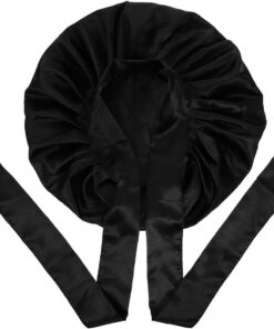 Artibetter Bonnet de Nuit Jumbo en Satin Noir Confortable et Élastique, Bonnet Géant Pratique pour Soins Capillaires en Hiver et Confinement