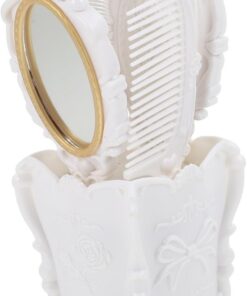 OUNONA Ensemble de 5 Pièces Brosses à Cheveux et Peignes Blancs Vintage, Démêlants et Massants, pour Femmes et Hommes, Soins Capillaires Quotidiens, avec Support de Rangement Compact