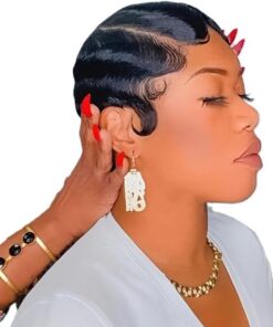 Soins capillaires Perruque Courte Vague Doigt Cheveux Humains Couches Femmes Noires Sans Colle
