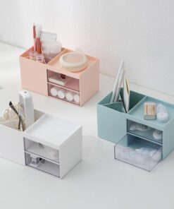 Boîte de rangement de bureau à double tiroir, organisateur de maquillage et boîte de rangement de bijoux, support multi-compartiments blanc pour cosmétiques et accessoires