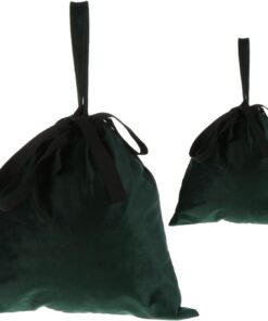 Trousse de Maquillage en Velours à Cordon, 2 Pièces Vertes | Polyester Opaque, pour Cosmétiques et Outils, Format Léger, en Déplacement