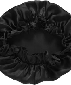 Bonnet de Nuit en Soie Naturelle Noir Taille M pour Femme, Bonnet de Soin Capillaire Antistatique, Chapeau Élastique Confortable pour Sommeil et Soins, Accessoire Cheveux