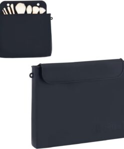 Trousse de Maquillage en Silicone Noir Niceneeded, Étui à Pinceaux Cosmétique Portable avec Boucle Magnétique, Étui de Rangement Plat pour Pinceaux de Maquillage et Outils pour Femmes et Filles