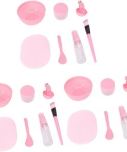 Housoutil 3pièces Set Outils De Masque Facial Bol Spatule Brosse Bouteilles Et Tapis De Nettoyage Pour Soins Peau Rose