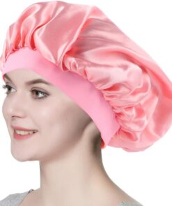 Artibetter Bonnet de Nuit en Satin Artificiel Rose pour Soins Capillaires, Doux et Lisse, Protège Cheveux et Oreiller Pendant le Sommeil, Adapté à Toutes Occasions