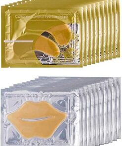 Theshiry Lot de 10 paires de masque pour yeux en cristal de collagène et 10 pièces de masque à lèvres en cristal de collagène masque anti-âge pour les yeux et les lèvres, masque