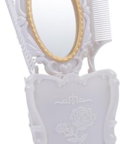 Healeved Set Portable de Peigne Antistatique en Plastique Blanc Miroir Élégant pour Soins Capillaires et Maquillage, Adapté à Tous Types de Cheveux, Humide ou Sec