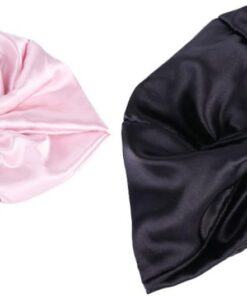 Ciieeo Lot de 2 en Satin Double Couche Élastique Grosse Taille Couleurs Noir et Rose Protection Cheveux Longs Bonnnet de Soins Capillaires Femme Bonnnet de Nuit Doux et Couleur Aléatoire