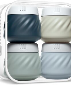 Gemice Lot de 4 récipients de voyage pour articles de toilette, pots à crème en silicone approuvés par la TSA avec trousse de toilette, large goulot étanche, accessoires de voyage avec couvercle pour