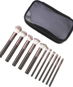 Lot de 11 pinceaux de maquillage parfaits pour les voyages Livré avec sac de rangement Outils cosmétiques professionnels Pinceaux pour le visage et les yeux